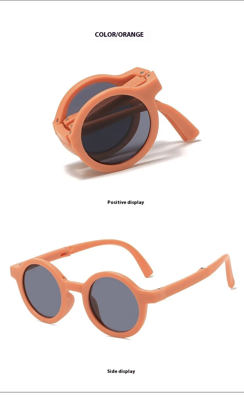 New Folding Children's Fashionable Round Sunglasses Cute Eyeglasses For Boys Girls Baby Sunshade And UV Protection