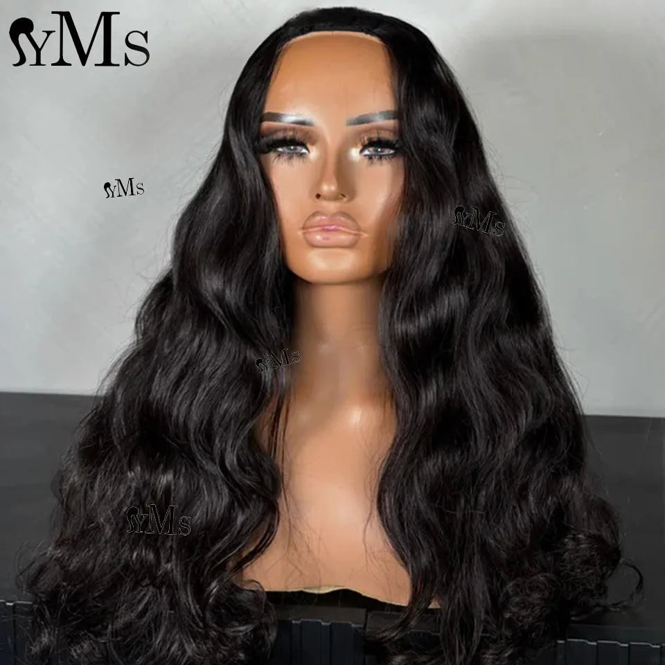 Body Wave Flip Over Human Hair Half Wigs YMS Body Wavy Lace Free Half Wig For Women Invisible Natural Wig For Quickly Install