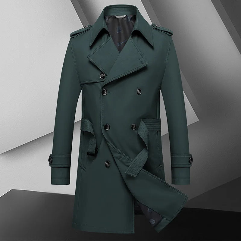 Spring Autumn New Fashion Men's Solid Color Simple Casual Trendy Double-breasted Long Sleeve Plus Size Trench Male Coat Clothes