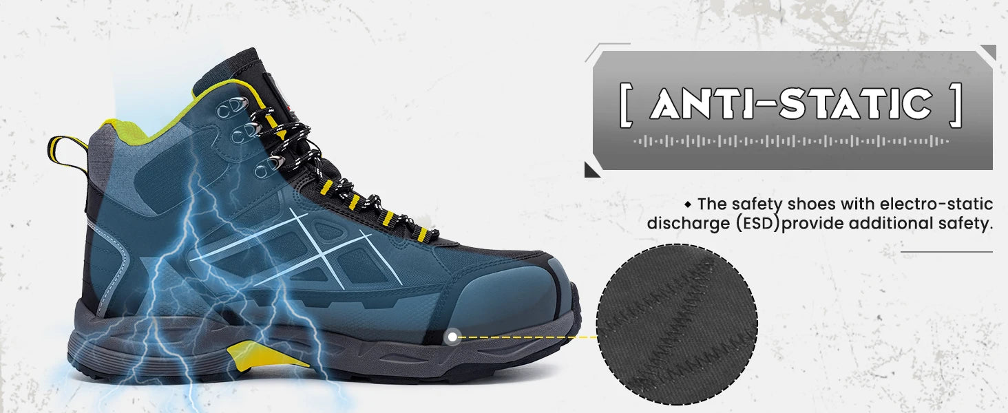 LARNMERN Men's Steel Toe Safety Work Boots shoe Non Slip Shoes for Man Anti-puncture Anti-static Protective Safety Boots