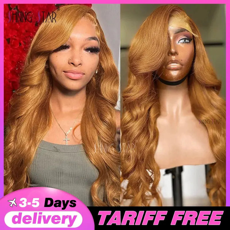 Body Wave 13X4 Lace Frontal Wig Colored Ginger Blonde Hd Transparent 30 32" Brazilian Lace Front Human Hair Wig For Black Women