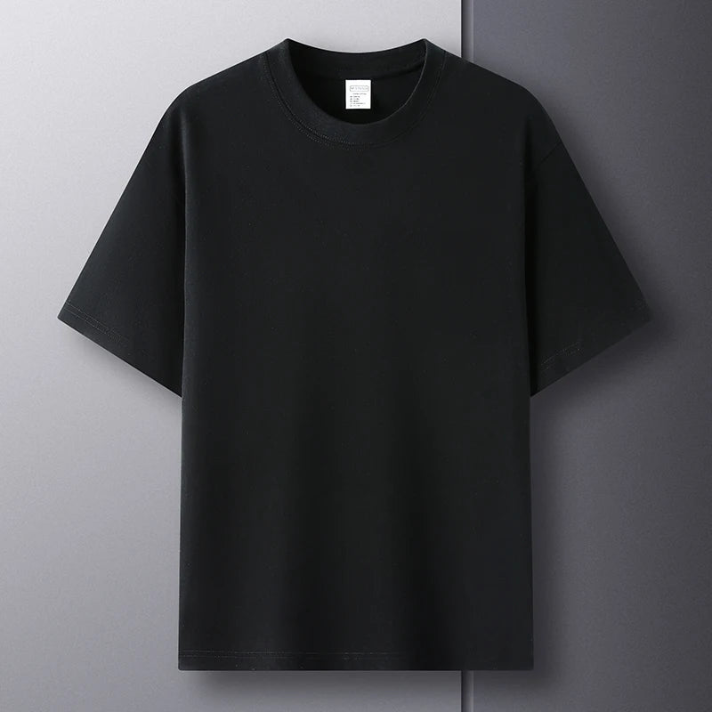 100% pure cotton short sleeved men's round neck T-shirt summer new high-end fashion youth couple loose casual breathable top