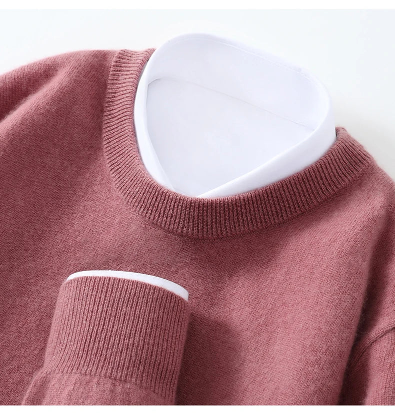 Autumn/Winter Men's 100% Pure Cashmere Pullover Business Casual Solid Knitted Sweater Loose Round Neck Tops Thick Warm Jumper