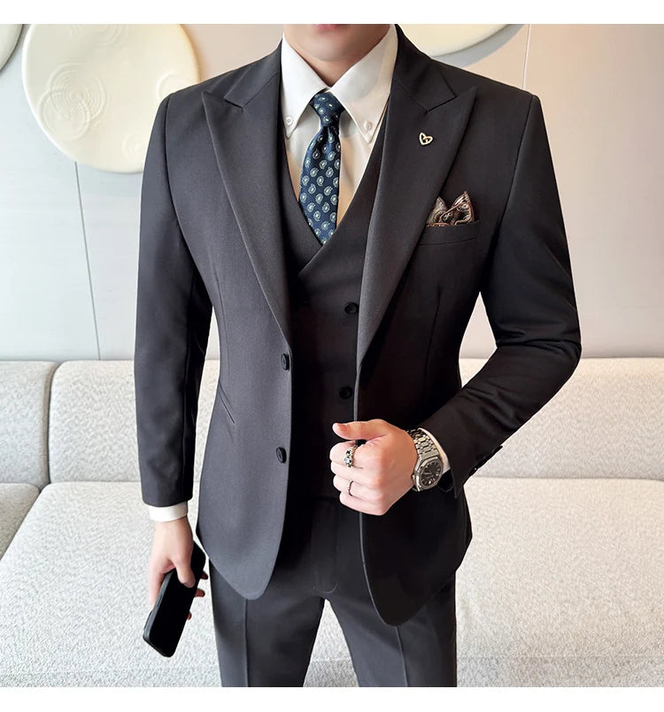 Slim-Fit Three-Piece Set Korean Style Two-Button Groomsmen Formal Wedding Business Suit Handsome Groom Best Man Dress High-
