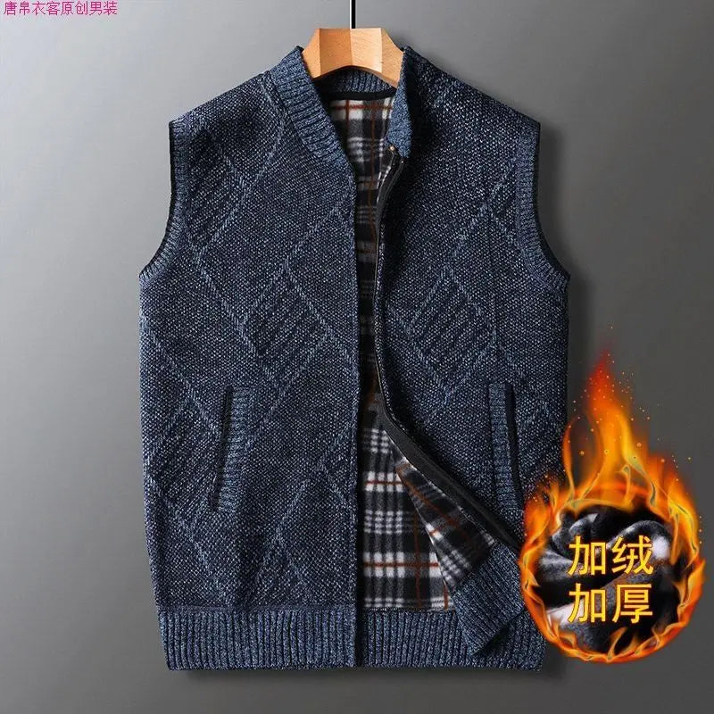 Winter Plus Velvet Thick Wool Vest Thick Knitted Cardigan Chopped Shoulder Vest