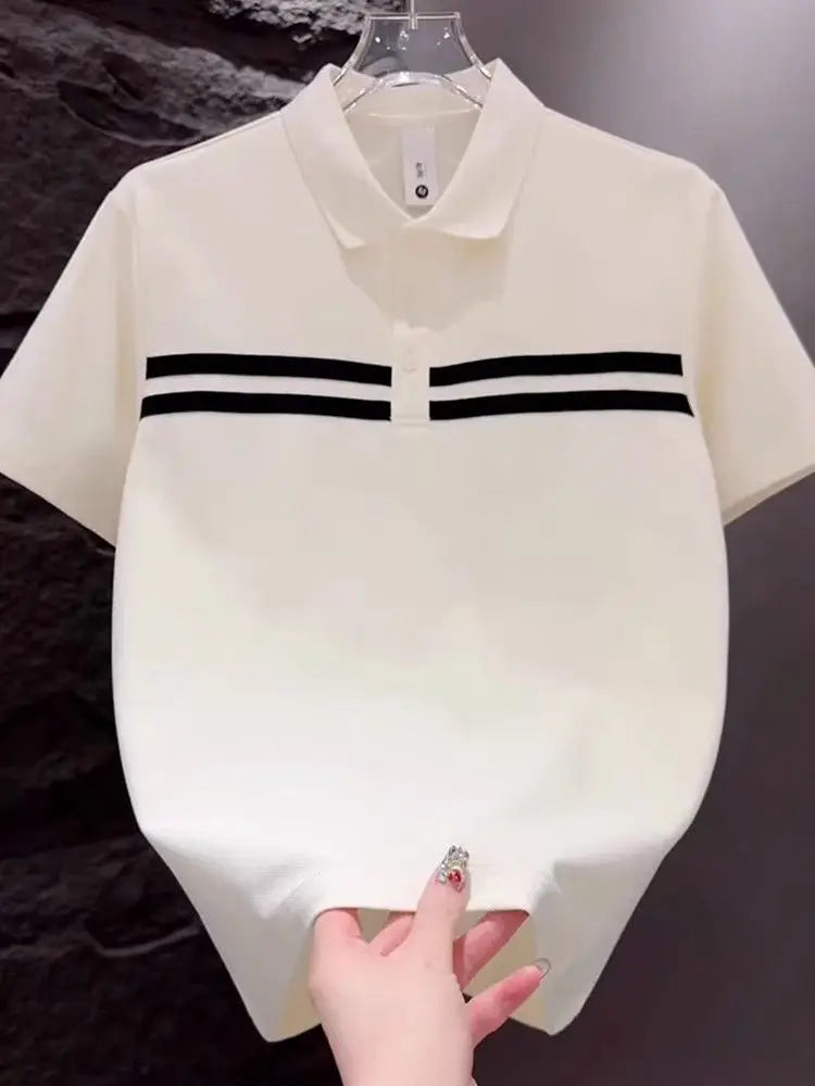 Men's Spliced   striped Polo Shirt Short-sleeved Summer Fashion T-shirt