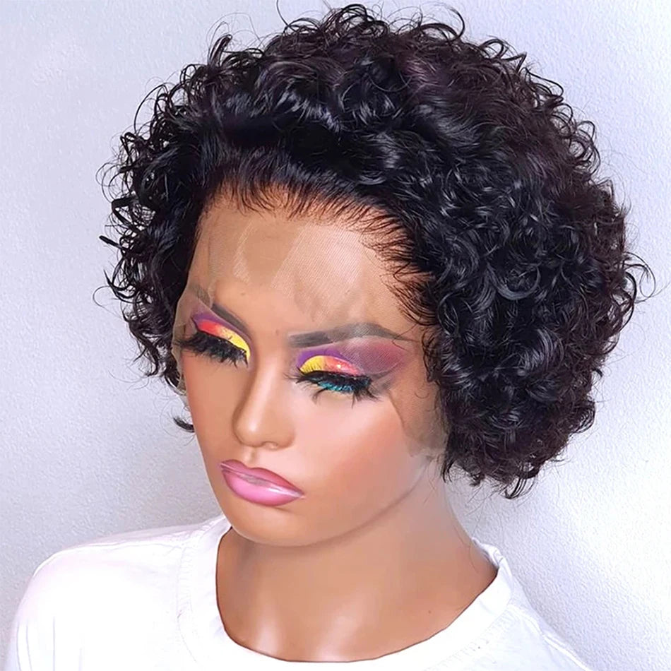 Short Pixie Cut Wigs Brazilian Human Hair Curly Wigs Cheap 13X1 Transparent Lace Wig Preplucked Hairline Wigs For Black Women