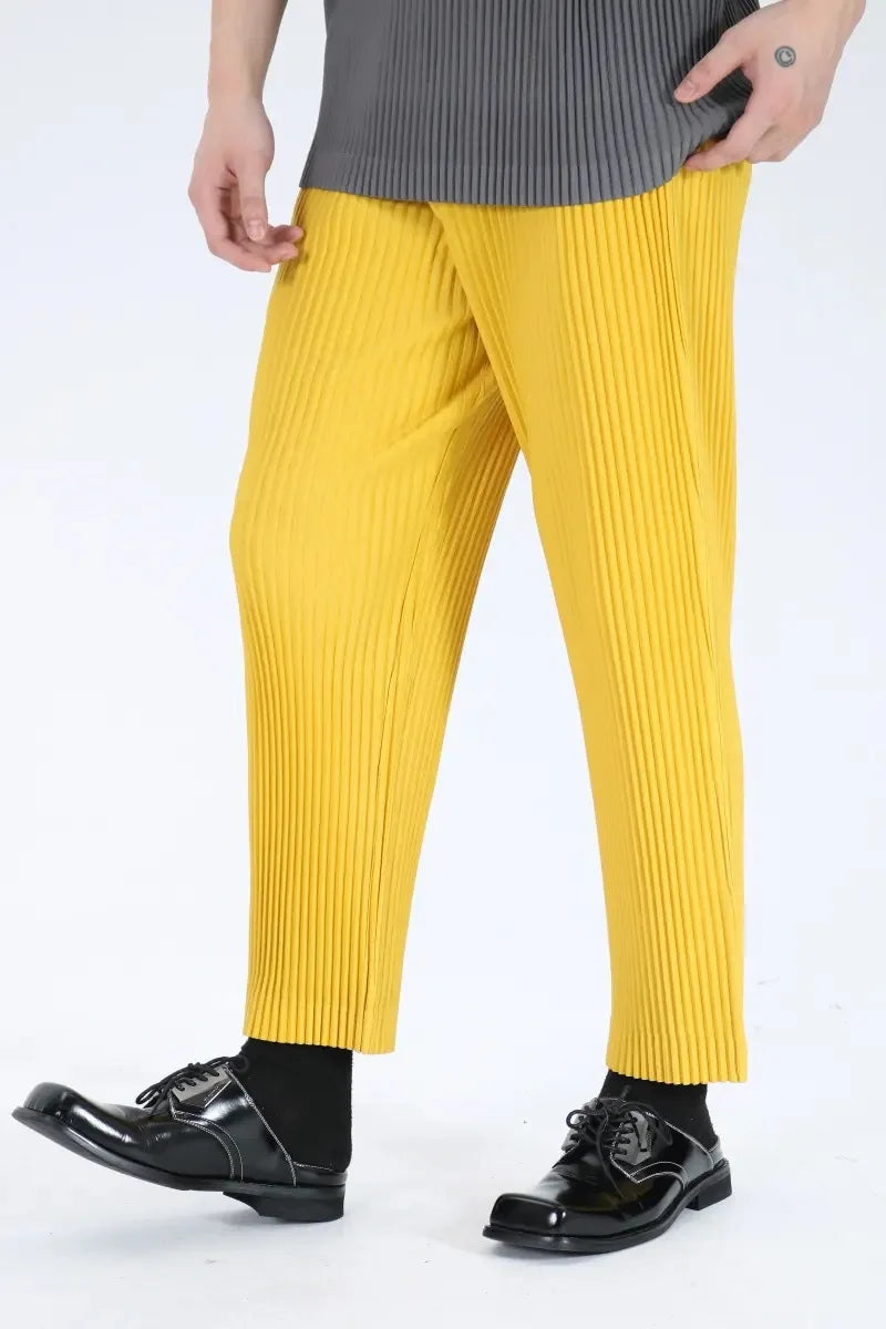 Pleats Pleated Commuter Pants Men's 2024 Autumn New Draped Elastic Trousers Casual Japanese Men Solid Color Nine Minute Pants