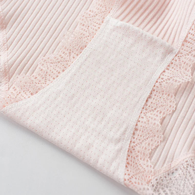 Cotton Sexy Lace Mid Waist Underwear Threaded Brief Solid Color Skin Friendly Ladies Underpant Breathable Fashion Casual Panties