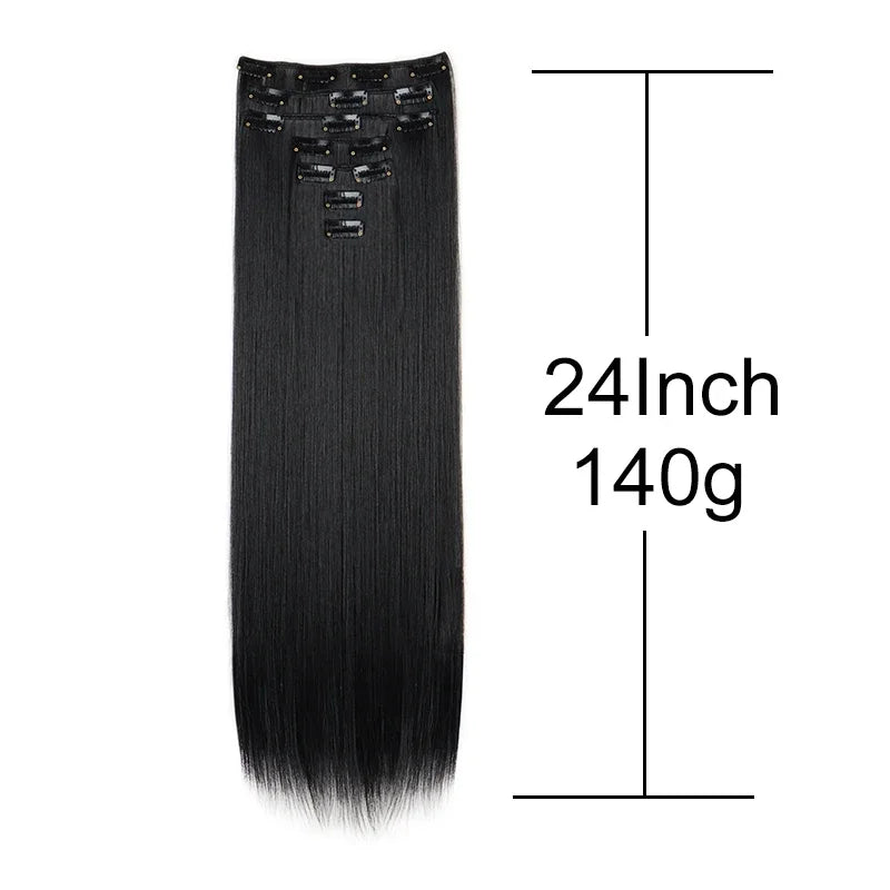 16 clips Synthetic Long Straight Hair Extensions Clips in Hair Black Brown 6Pcs/set Hairpiece for Women