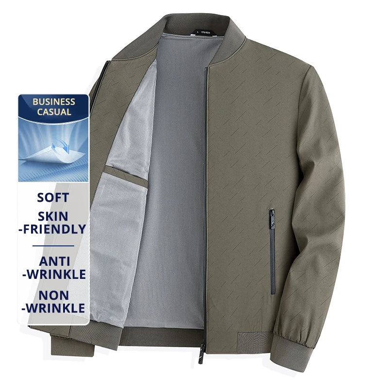 Premium Anti Wrinkle Waterproof Men Blazer Jacket Middle Aged Windbreaker Baseball Collar Business Casual Lightweight Coats
