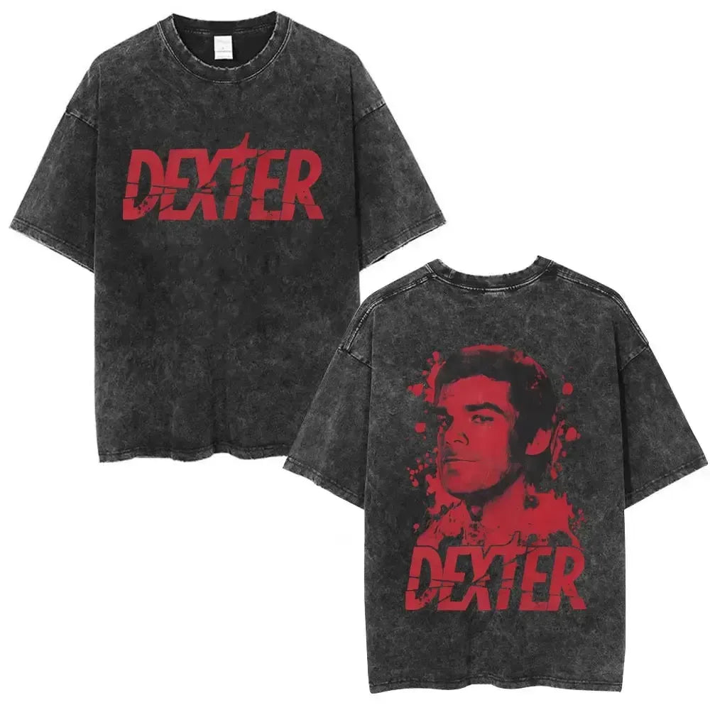 Classic TV Play Dexter Morgan Still Print T-shirt Vintage Washed Cotton Men Women Oversized Summer New Tee Casual Oversized Tops