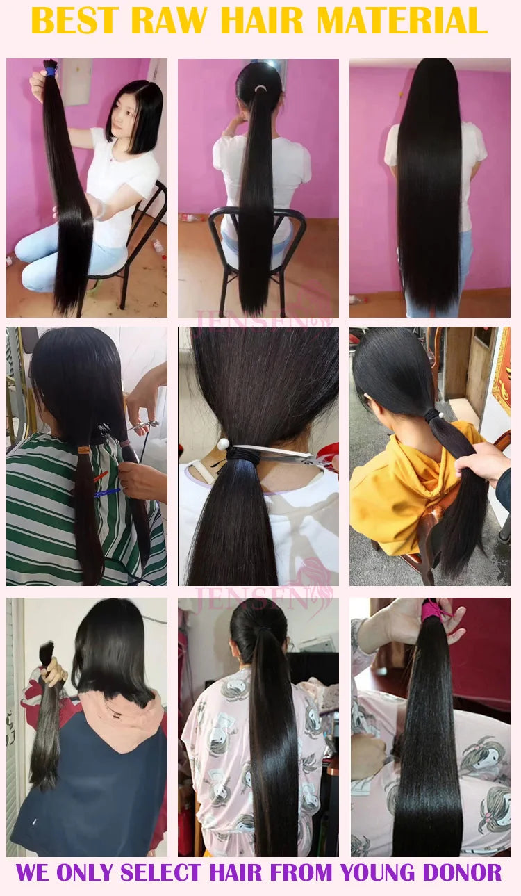 JENSFN  Bulk Hair Extensions Human Hair Straight  16"-26" Inch 50g/Strand  #613 60  Brown Blonde Color Hair Salon Supplies