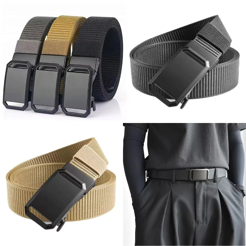 Men's Belt Premium Automatic Buckle Canvas Belt Durable Tactical Workwear for Men - Stylish Outdoor Pants Belt with Quick-Releas