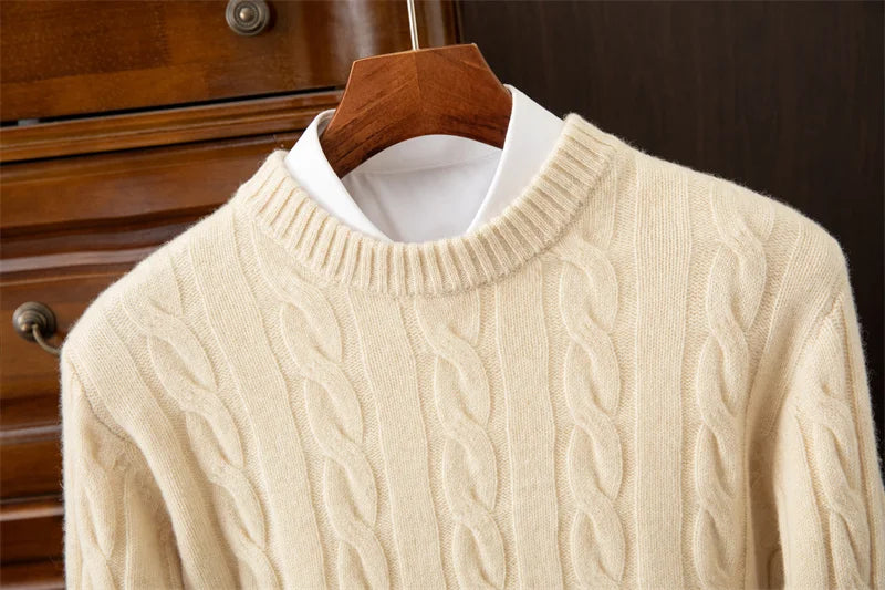 Autumn and winter new wool sweater men's round collar pure color pullover jacquard thick sweater loose cashmere sweater