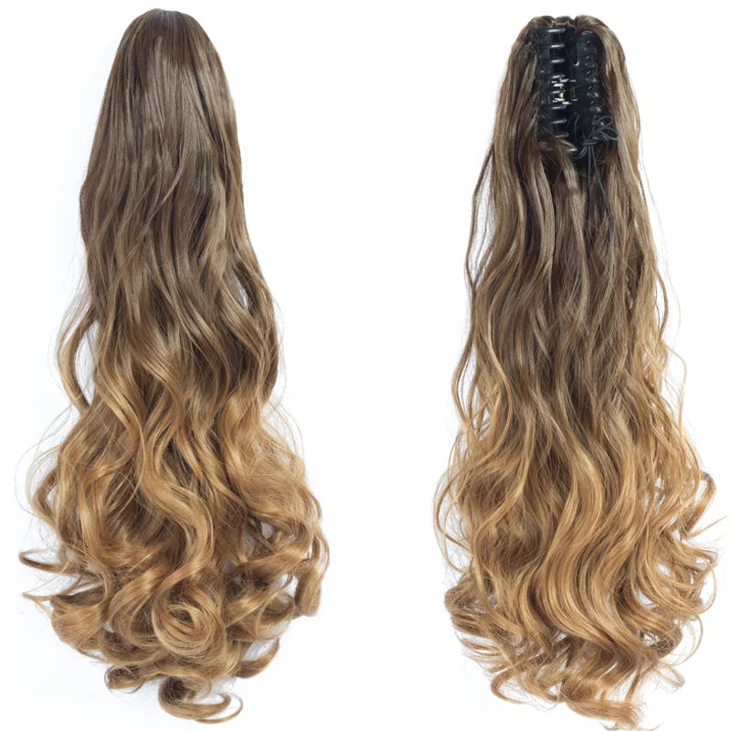 Curly Ponytail Extension Claw Clip in 24" Ponytail Hair Extension Synthetic Wavy Ponytail Extension Fluffy Natural Hairpieces