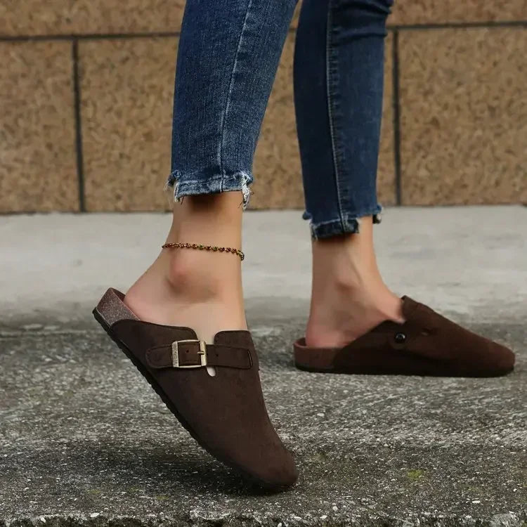 2026 Fashion Women Casual Faux Suede Slippers Wedges Heel Cork Mules Platform Clog Non Slip Sole Buckle Outdoor Home Shoes35--44