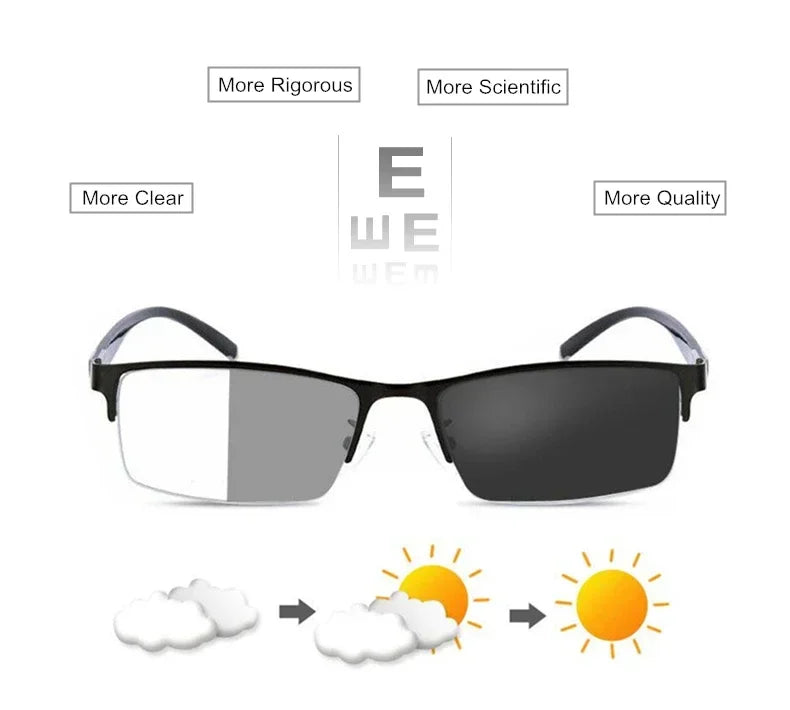 Myopia Prescription Glasses -0.5 TO -10 Men Women Business Half Frame Anti Blue Ray Photochromic Shortsighted Spectacles F518