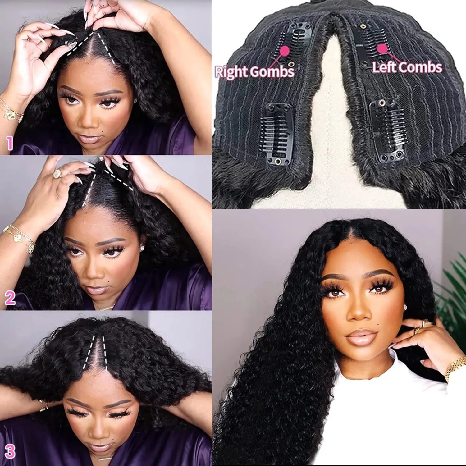 24 In Water Wave V Part Wig Peruvian Full Machine Wigs For Black Women Human Hair 180% Density Natural Black Color