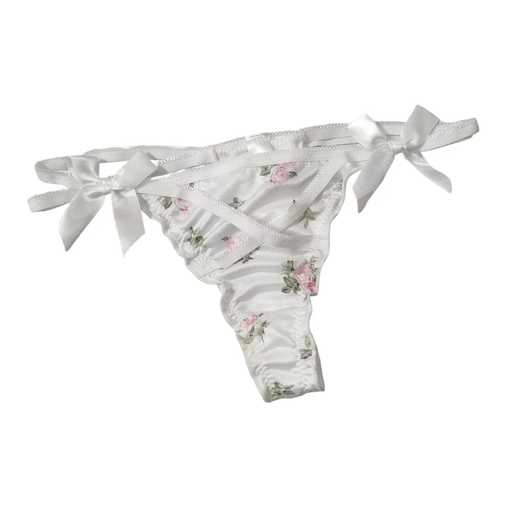 Ruffle Cute Sweet Girl Ladies Satin G-strings Thongs T-Panties Sexy Low Waist Women's Briefs Underwear Knickers