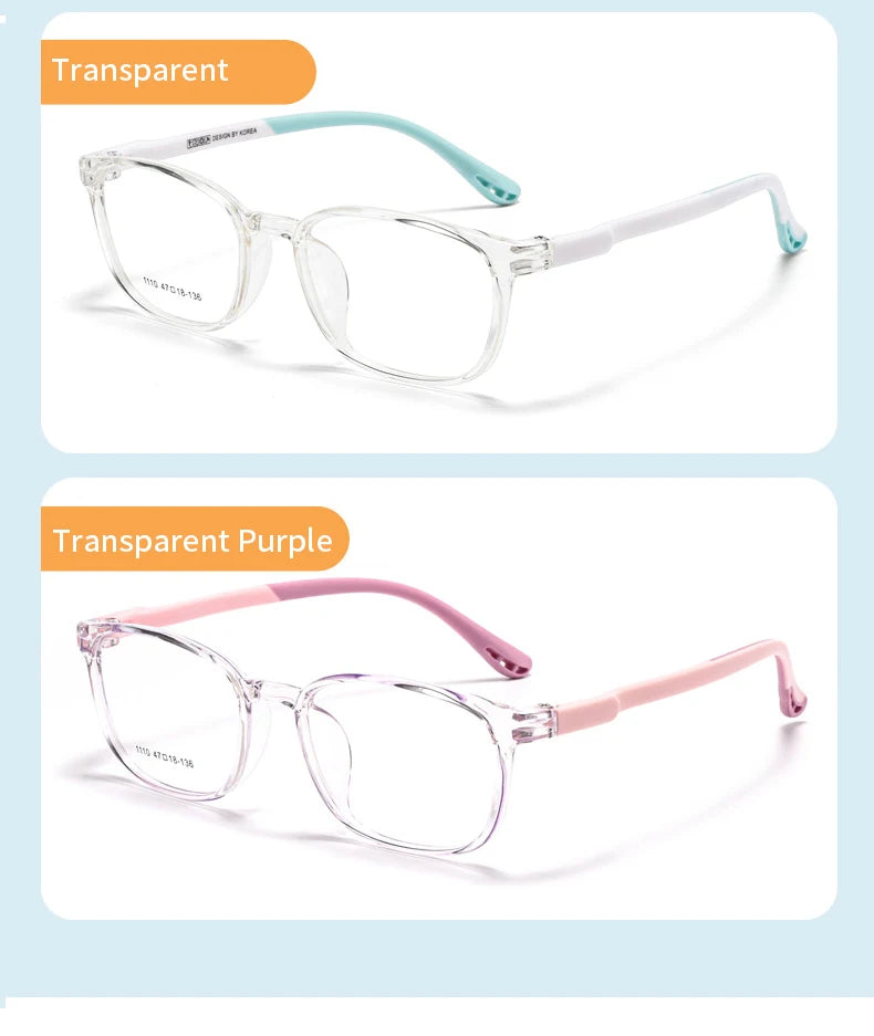 Xbora TR90 Frames for Boys and Girls, Myopia Prescription Glasses, Flexible Frames, Vintage, Square Optical Eyeglasses Kids 1110