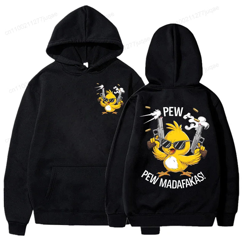 Pew Pew Madafakas Men's Hoodies Cute Chick Funny Graphic Sweatshirts Tops Trendy Streetwear Male Oversized Hooded Hoodie Clothes