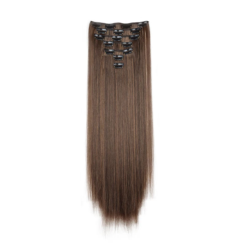 16 clips Synthetic Long Straight Hair Extensions Clips in Hair Black Brown 6Pcs/set Hairpiece for Women