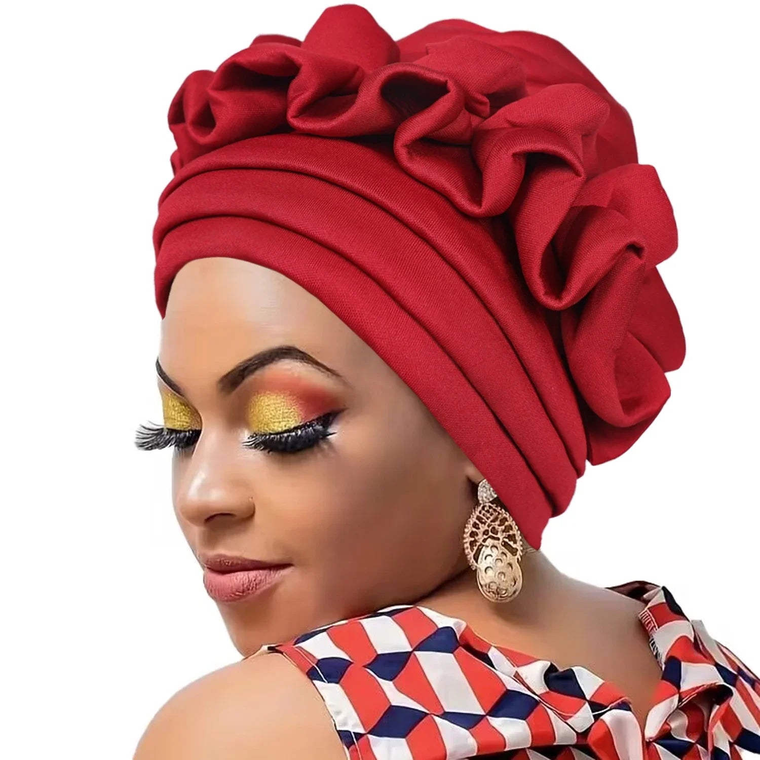 New Raw Silk Pleated Turban Cap for Women African Female Head Wraps Nigeria Lady Headwear Hat Wedding 3-layer Brim Headtie Gift