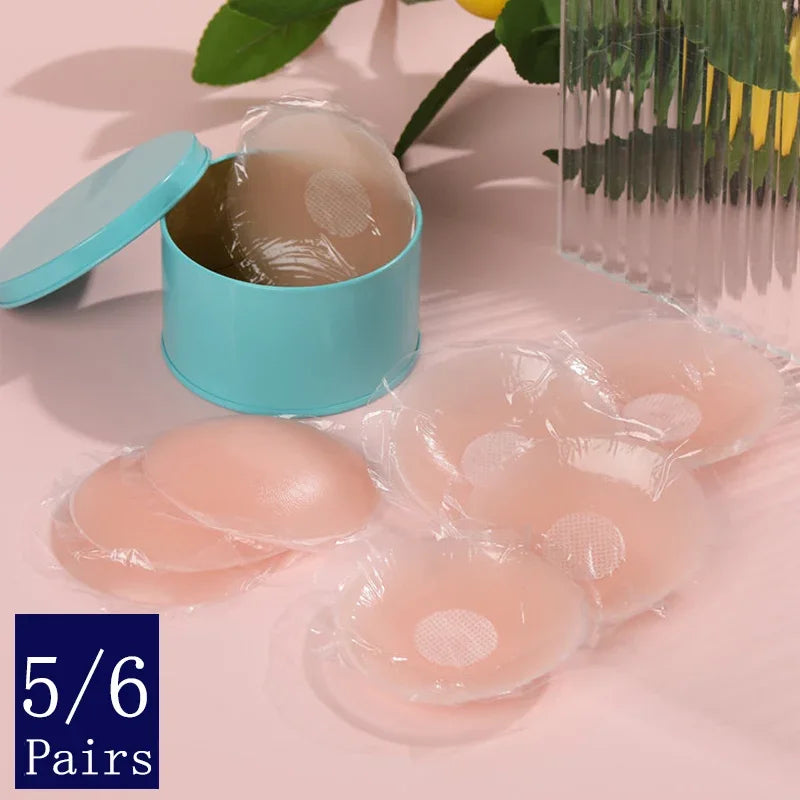 FINETOO 5/6 Pairs Breast Lift Up Tape Sexy Floral Nipple Cover Silicone Invisible Adhesive Stickers Reusable Paste Intimates