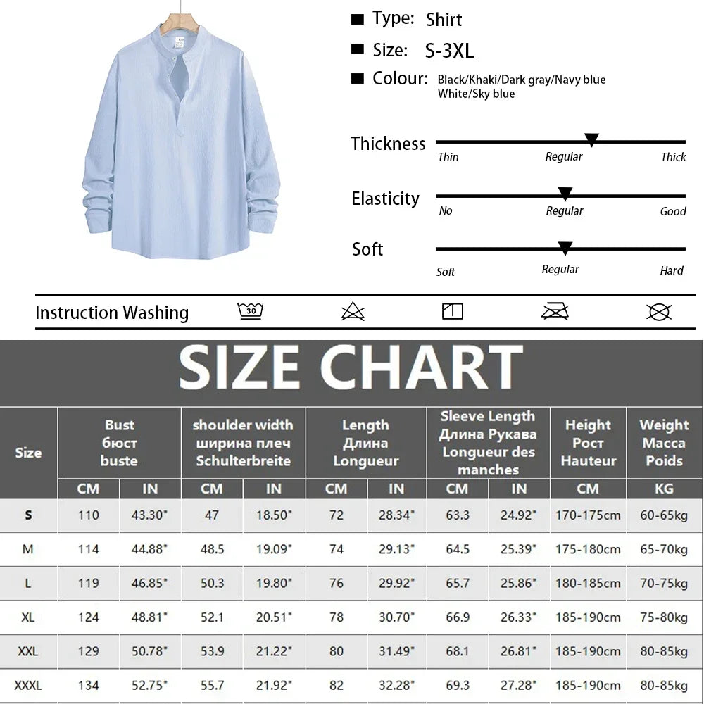 Men's Linen Shirt Summer 2025 Casual Short Sleeve Breathable Stand Collar Loose Fit Trendy Solid Color Youth Top with Pocket