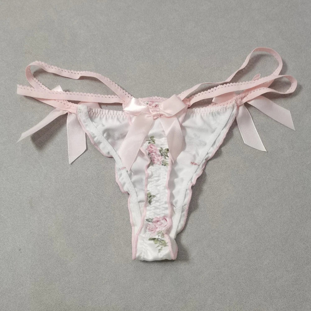 Ruffle Cute Sweet Girl Ladies Satin G-strings Thongs T-Panties Sexy Low Waist Women's Briefs Underwear Knickers