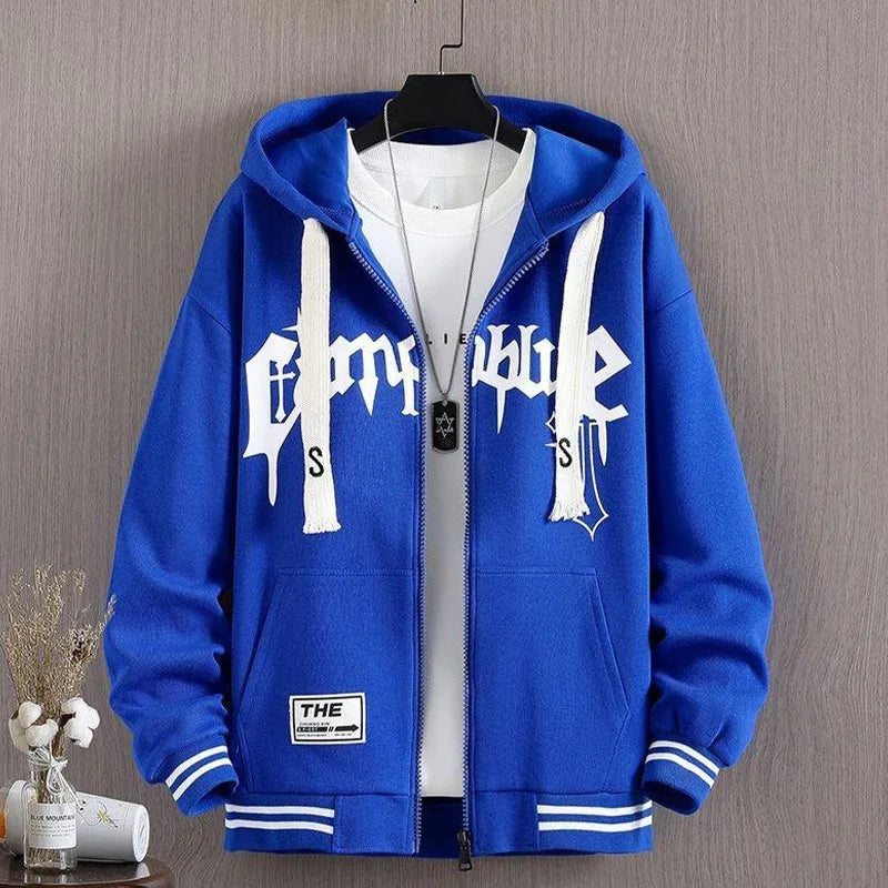 New Men's Hooded Jacket M-6XL Men's Clothing Spring Autumn Korean Fashion Loose Male Coat Hooded Baseball Jersey 2024
