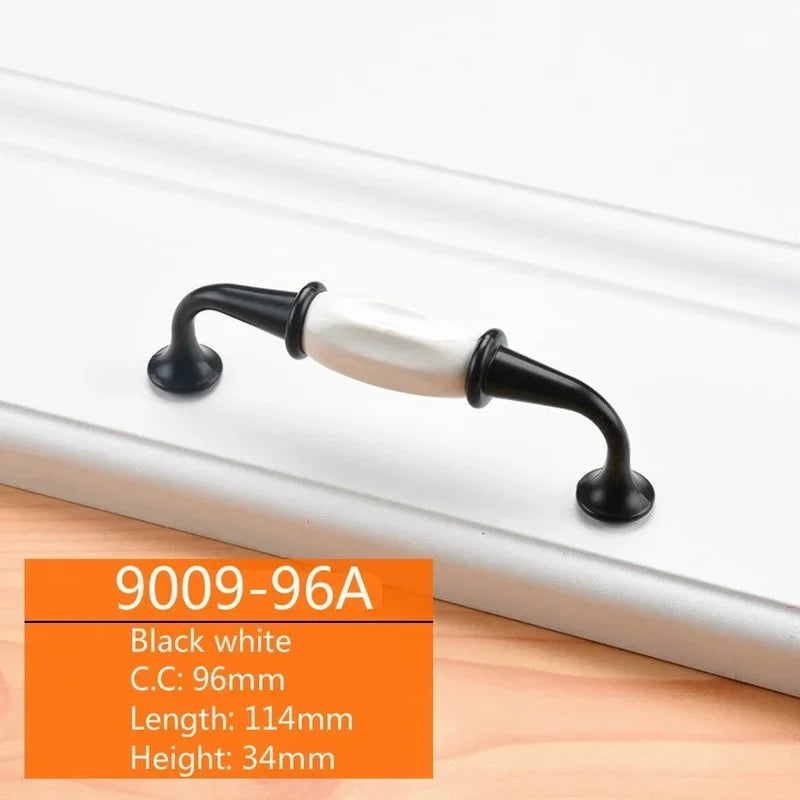 Cabinet Ceramic Black White Handle European Aluminum Wardrobe Door Handle Drawer Modern Minimalist Handle Furniture Hardware