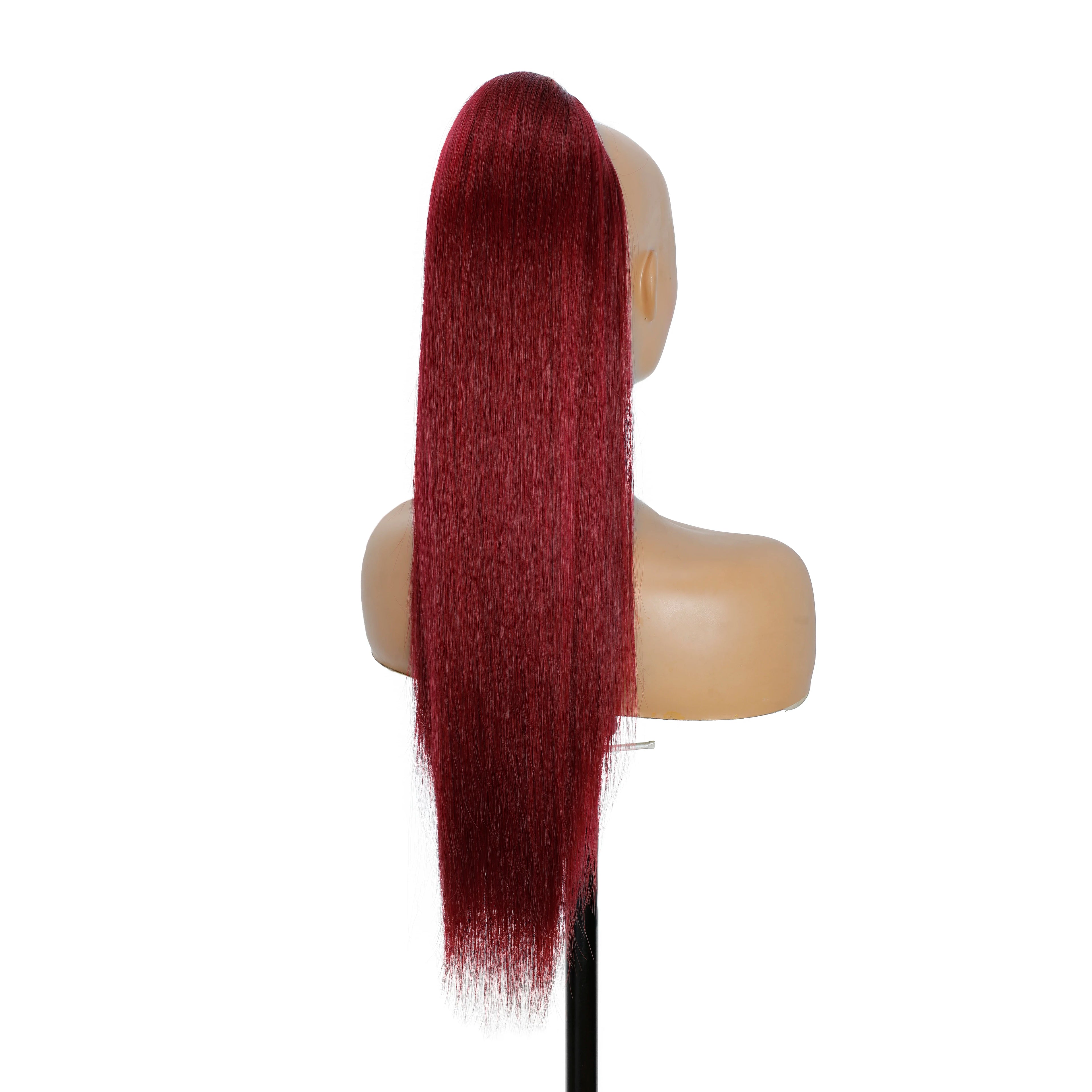 28Inch Straight Ponytail Blond Highlight 12/613 Ombre Brown Hair Extension With Clip 180Gram High Temperature Bio Synthetic Hair