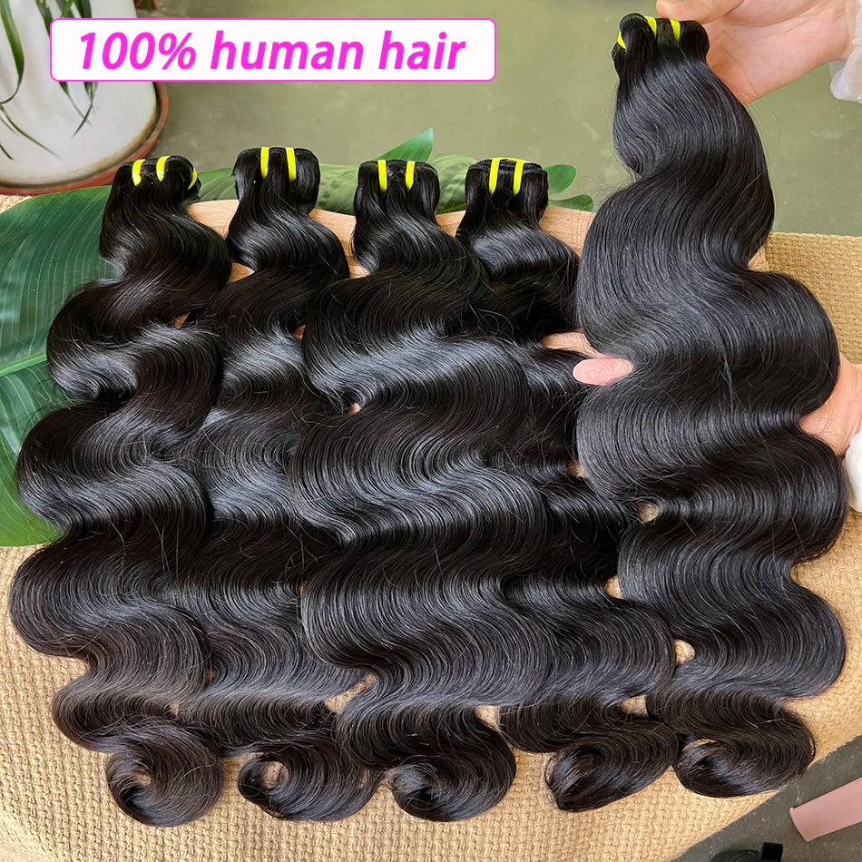 Body Wave Bundles 100% Unprocessed Raw Vietnamese Human Hair Wavy Curly Hair Weave Extensions Natural Black Color For Women