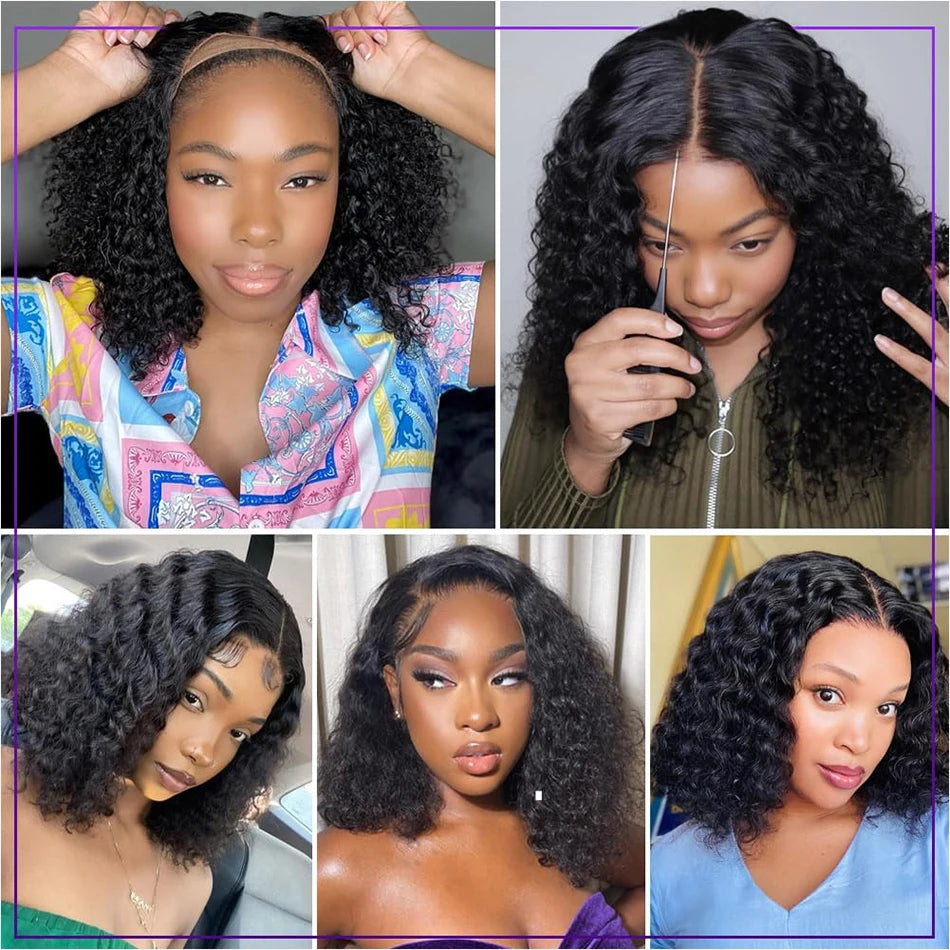 Glueless Wig Kinky Curly Lace Front Human Hair Wigs Ready To Wear And Go Wet and Wavy Wigs Water Wave Human Hair Wig For Women