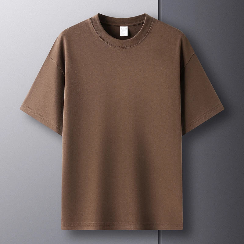 100% pure cotton short sleeved men's round neck T-shirt summer new high-end fashion youth couple loose casual breathable top