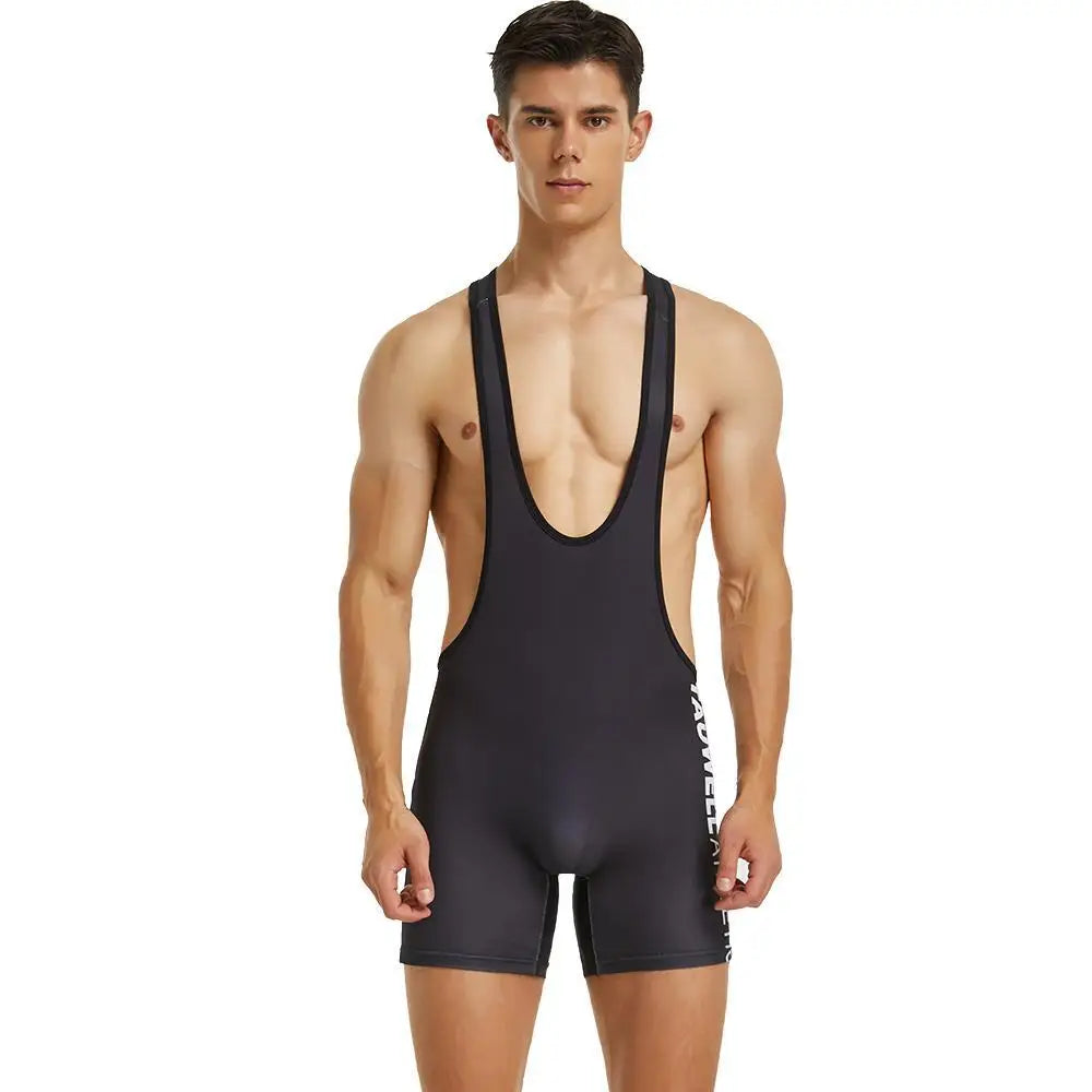 TAUWELL Men One-piece Vest Bodysuit Wrestling Singlet Bodybuilding Jumpsuit Shorts Gym Fitness Workout Sportwear Tanks