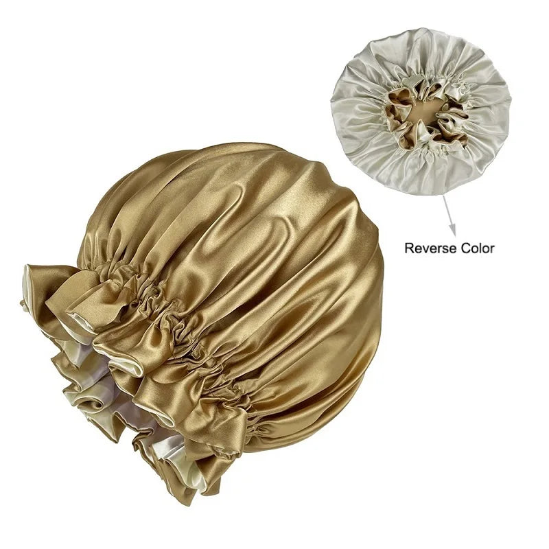 New Solid Women Satin Bonnet Fashion Stain Silky Big Bonnet for Lady Sleep Cap Headwrap Hat Hair Wrap Accessories Wholesale