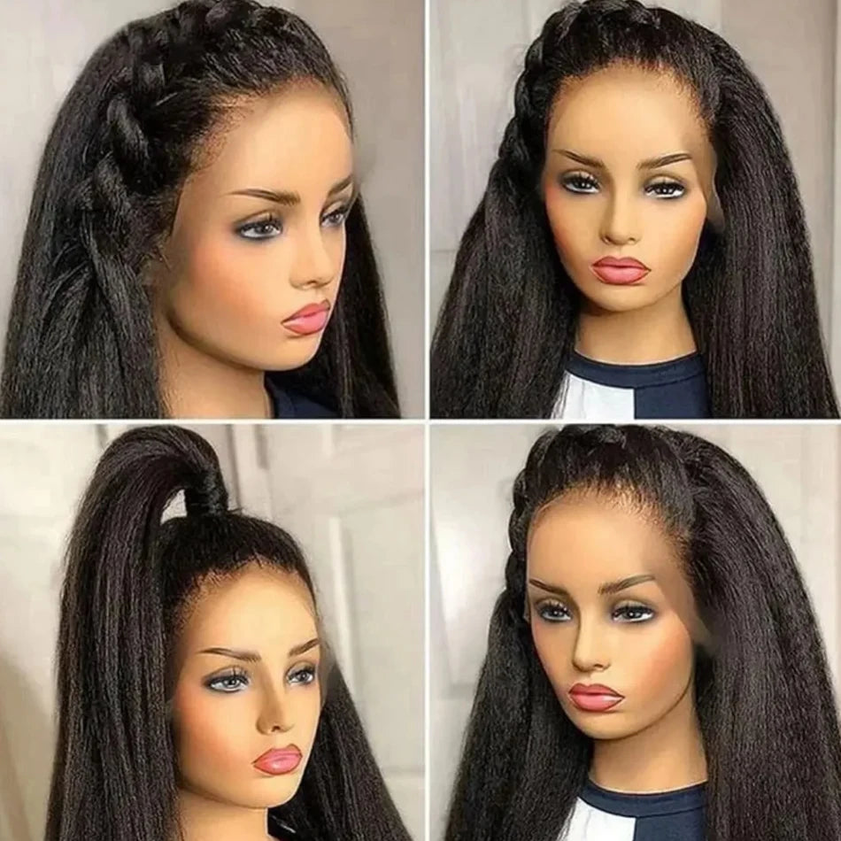 34inch Yaki Kinky Straight 13X6 Wig Pre-Plucked HD Transparent Lace Frontal 100% Human Hair for Women on Sale Kinky Straight