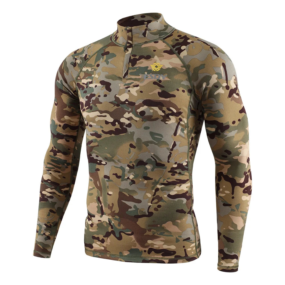 New Outdoor Sports Underwear Camo Training Long-Seeved Tops + Pants Suit Fitness Camping Army Hiking Hunting Underwear Clothes