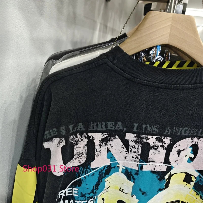 R123 Long Sleeve T Shirt Vintage Washed 100% Cotton Loose Fit Casual Mens Pullover  oversized t shirt