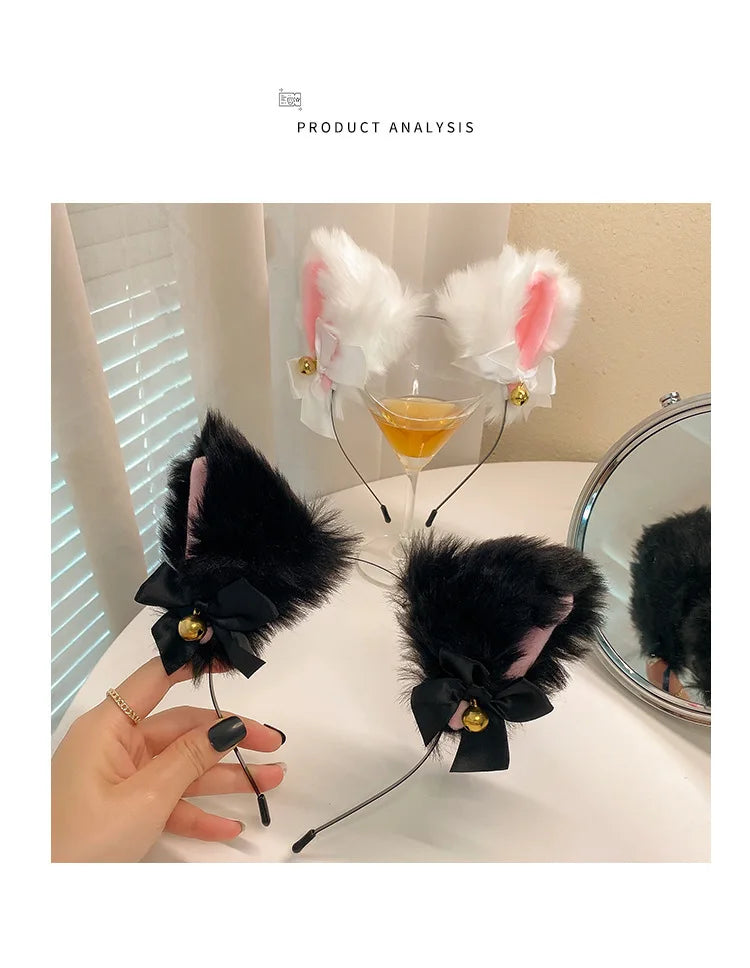 1/2PCS Plush Cat Ears Headband with Jingle Bells - Soft, Furry Cosplay Accessory for Halloween, Anime Parties & Photo Shoots.
