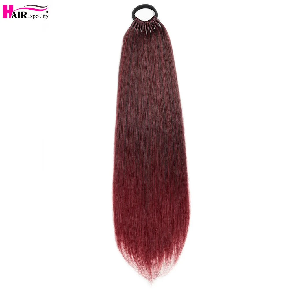 Straight Ponytail With Elastic Band 24"32" Synthetic Hair Ponytail Extensions 12Strands Women's Hairpieces False Tail For Women