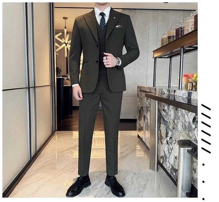 Slim-Fit Three-Piece Set Korean Style Two-Button Groomsmen Formal Wedding Business Suit Handsome Groom Best Man Dress High-