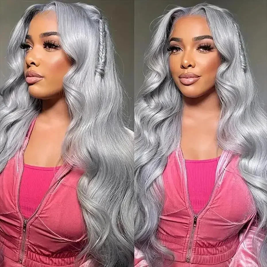 Silver Gray Body wave Lace Frontal Human Hair Wigs Ash Blonde 13x4 HD Colored Body Wave 13x6 Front Human Lace Hair Wig For Women