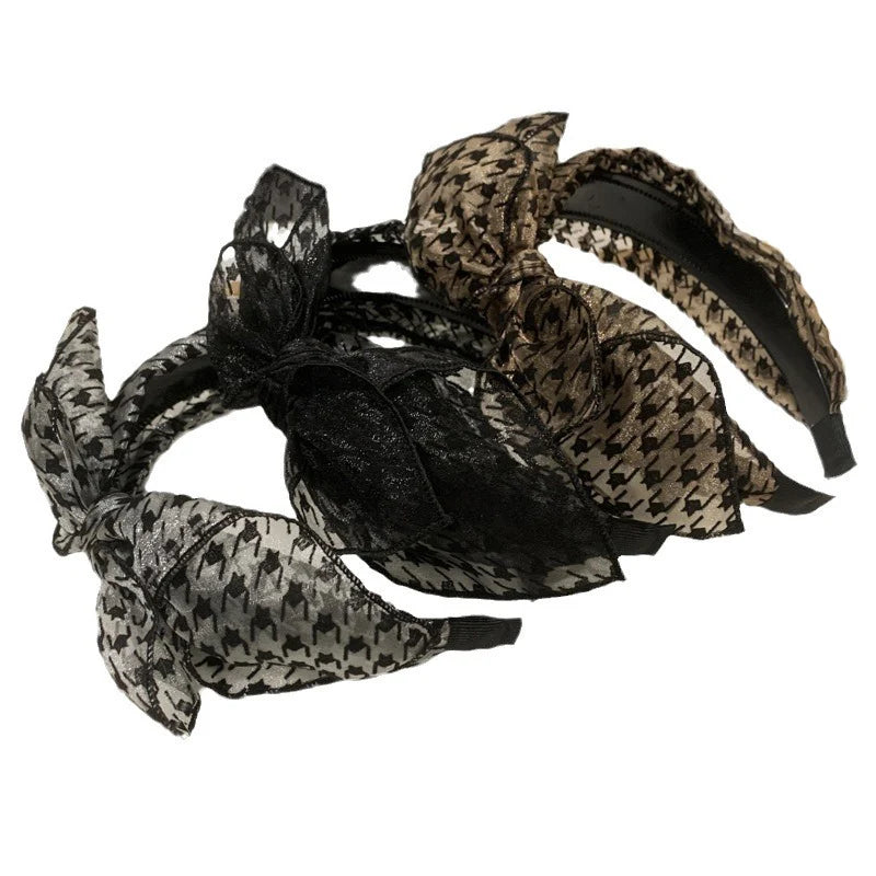Vintage Leopard Print Hairband for Women Handmade Bow Hair Hoop Mesh Hair Bow Headbands Female Hair Accessories