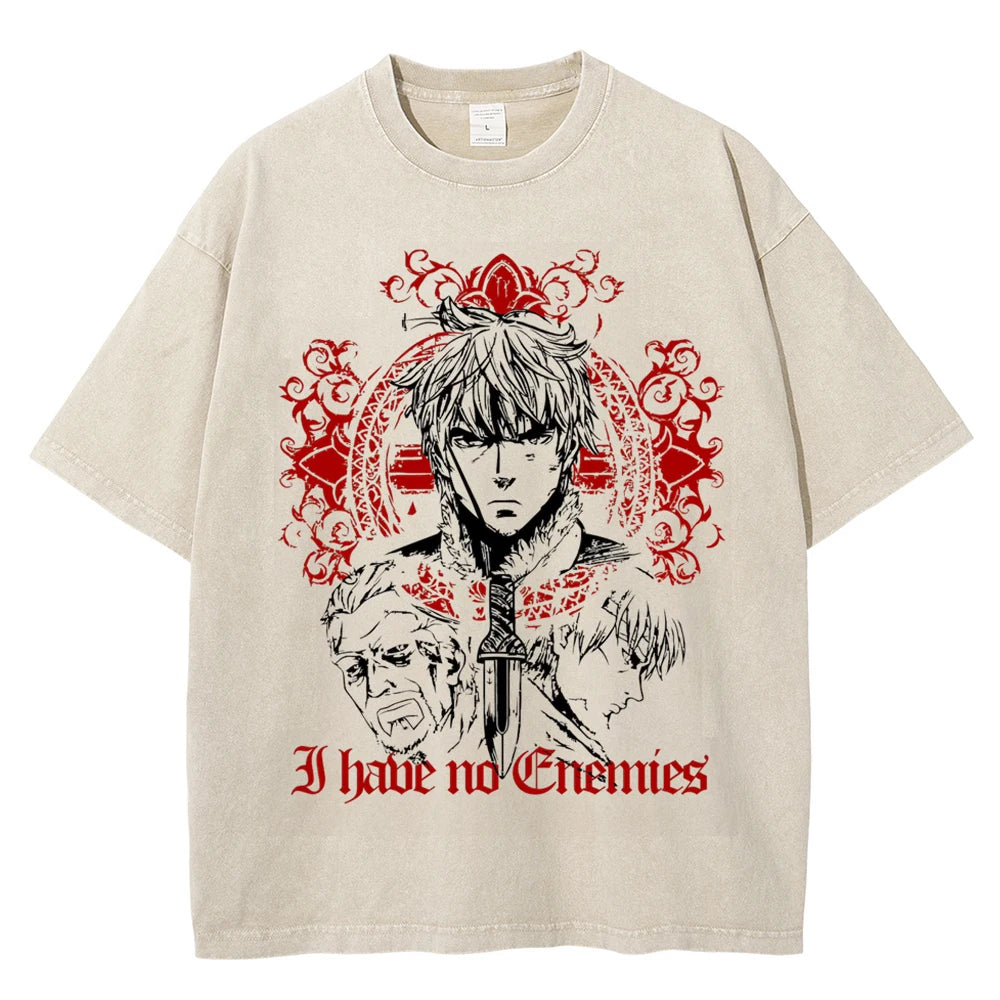 Anime Vinland Saga Thorfinn Karlsefni Askeladd Print Tshirt Men Manga Vintage T-shirts Washed Cotton Tee Harajuku Male T Shirt