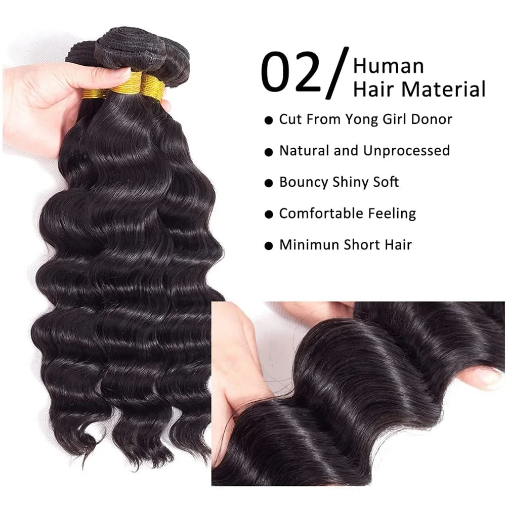 12A Human Hair Bundles Loose Deep Wave Bundles Human Hair 100% Brazilian Virgin Human Hair Extensions