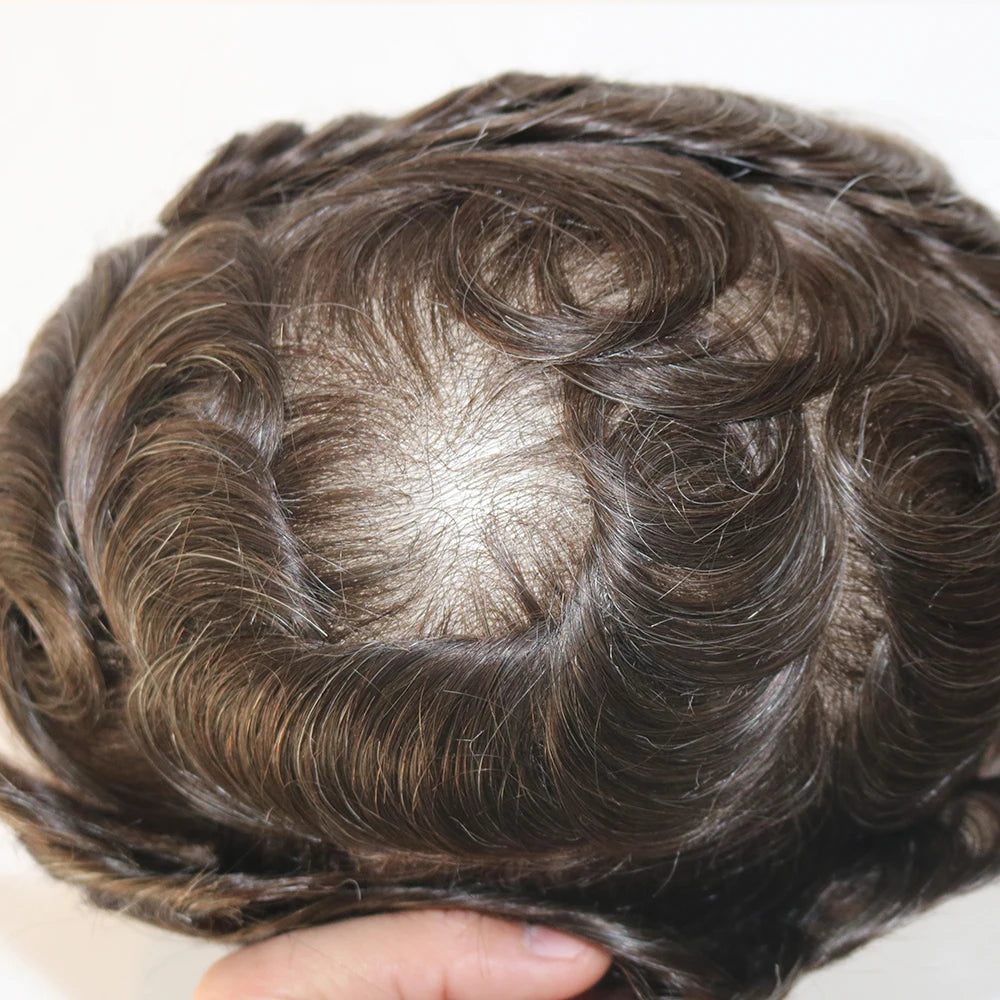 Undetected 0.02mm Thin Skin Natural Hairline Human Hair Men Toupee Black Gray Brown Blonde Male Hair Light Capillary Prosthesis